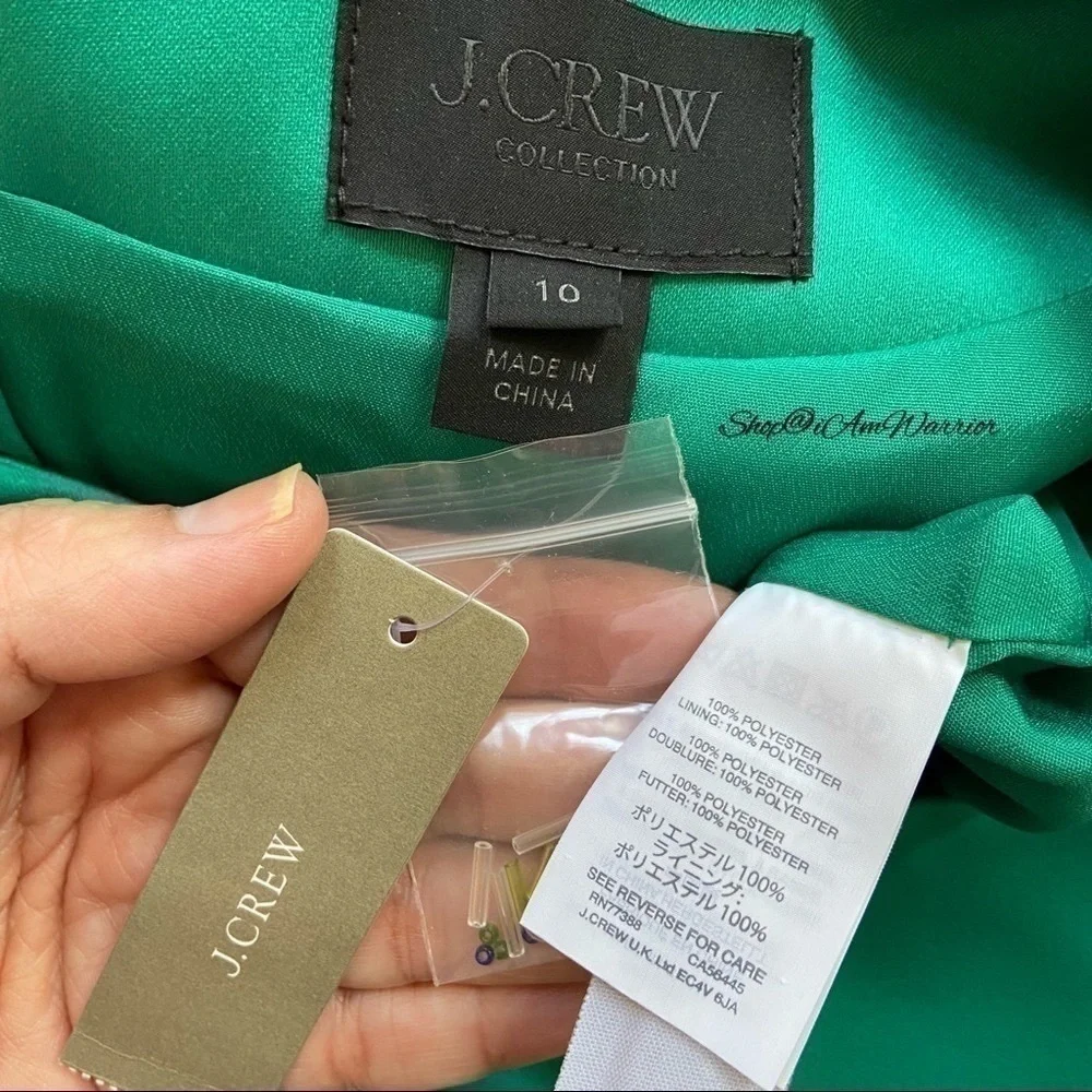 J.Crew Collection NWT Beaded Satin Top Teal Emerald Green Crystal Embellished